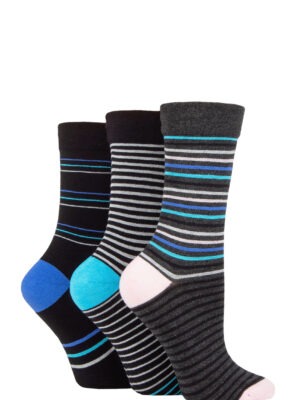Gentle Natural Bamboo socks 3 pairs - size 4 to 8 - black/grey stripe