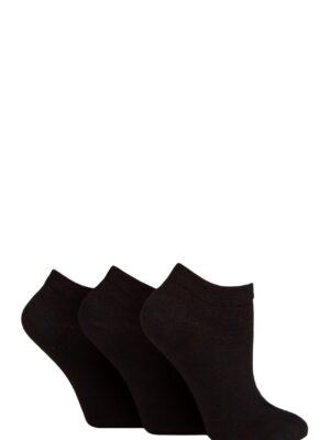 Women's 3 Pair IOMI FootNurse Gentle Grip Diabetic Cotton Trainer Socks Colour: Black
