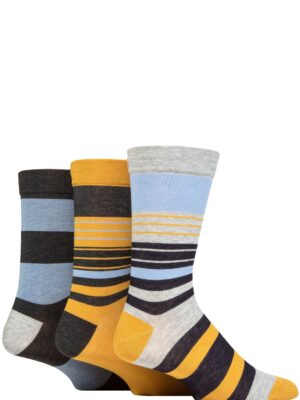 3 Pair Comfort Cuff Gentle Bamboo Striped Socks with Smooth Toe Seams Men's - SOCKSHOP